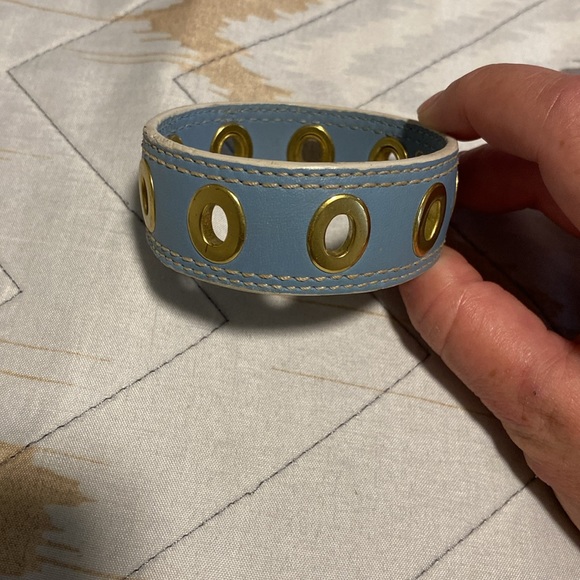 Coach Blue Leather Bracelet w/Gold Grommets - Picture 2 of 2
